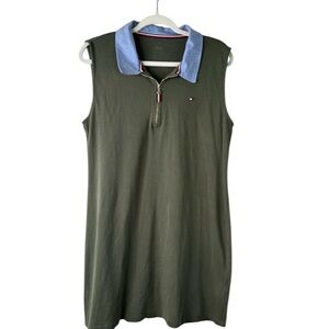 Tommy‎ Hilfiger Green Polo T-Shirt Dress with Blue Collar